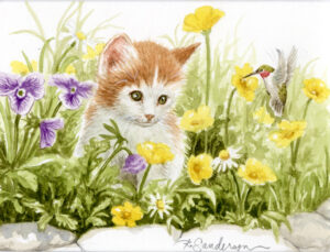 Puppies and Kittens: Kitten and Hummingbird
